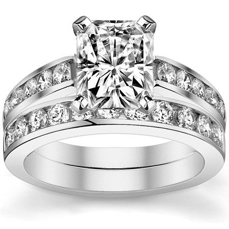 Round Brilliant Moissanite Cathedral Channel Engagement Ring, 0.60ct