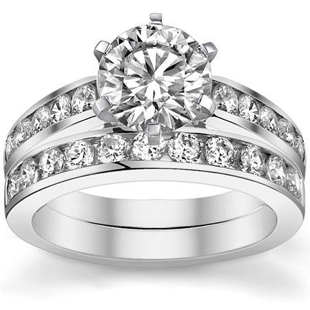 Round Brilliant Moissanite Cathedral Channel Engagement Ring, 0.60ct
