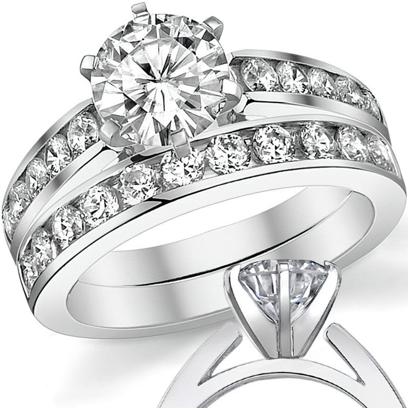 Round Brilliant Moissanite Cathedral Channel Engagement Ring, 0.60ct
