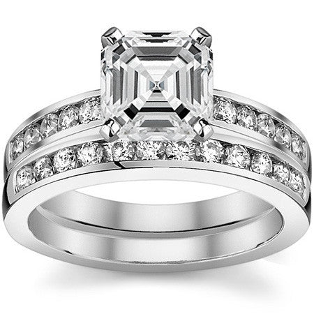 Round Brilliant Moissanite Cathedral Channel Engagement Ring, .30ct