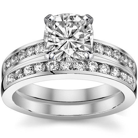 Round Brilliant Moissanite Cathedral Channel Engagement Ring, .30ct