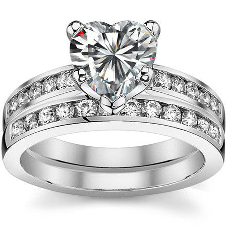 Round Brilliant Moissanite Cathedral Channel Engagement Ring, .30ct
