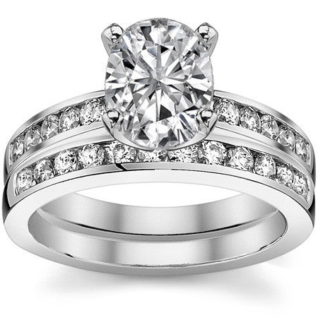 Round Brilliant Moissanite Cathedral Channel Engagement Ring, .30ct