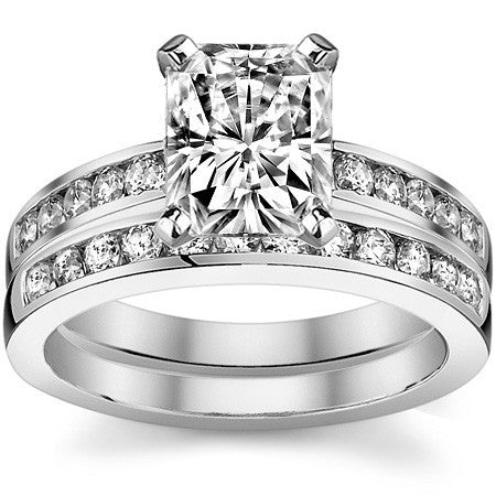 Round Brilliant Moissanite Cathedral Channel Engagement Ring, .30ct