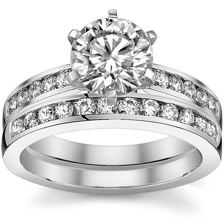 Round Brilliant Moissanite Cathedral Channel Engagement Ring, .30ct