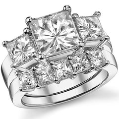 4.8ct (8mm/5mm) Princess cut Moissanite Three Stone Ring