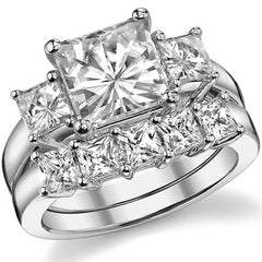 4.1ct (8mm/4mm) Princess cut Moissanite Three Stone Ring