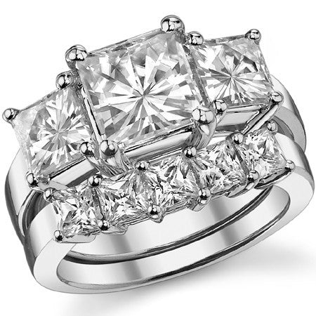 4.7ct (7.5mm/5.5mm) Princess cut Moissanite Three Stone Ring