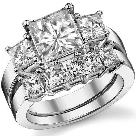 3.8ct (7.5mm/4.5mm) Princess cut Moissanite Three Stone Ring