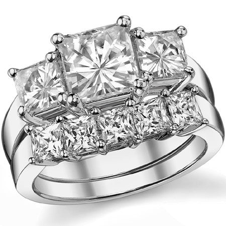 3.8ct (7mm/5mm) Princess cut Moissanite Three Stone Ring