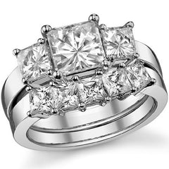 2.9ct (6.5mm/4.5mm) Princess cut Moissanite Three Stone Ring