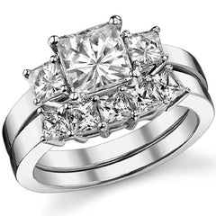 2.3ct (6.5mm/3.5mm) Princess cut Moissanite Three Stone Ring