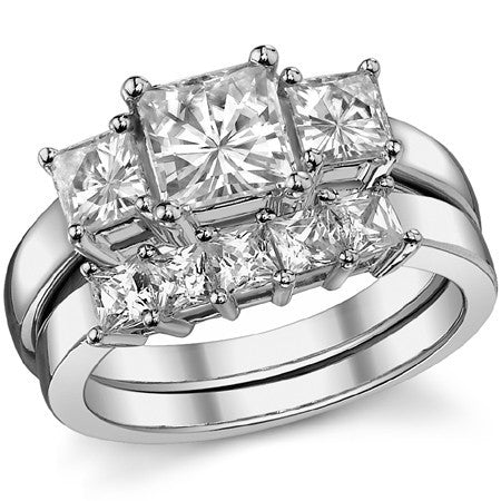 2.2ct (6mm/4mm) Princess cut Moissanite Three Stone Ring