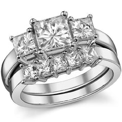 2.2ct (6mm/4mm) Princess cut Moissanite Three Stone Ring