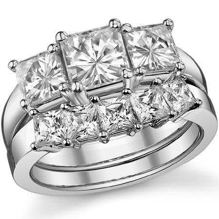 2.2ct (5.5mm/4.5mm) Princess cut Moissanite Three Stone Ring