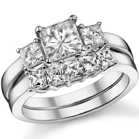 1.6ct (5.5mm/3.5mm) Princess cut Moissanite Three Stone Ring