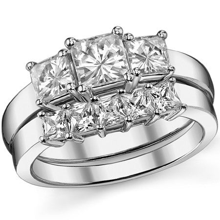 1.7ct (5mm/4mm) Princess cut Moissanite Three Stone Ring