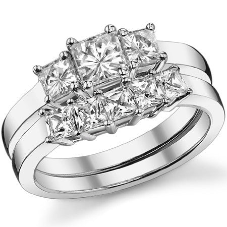 1.15ct (4.5mm/3.5mm) Princess cut Moissanite Three Stone Ring