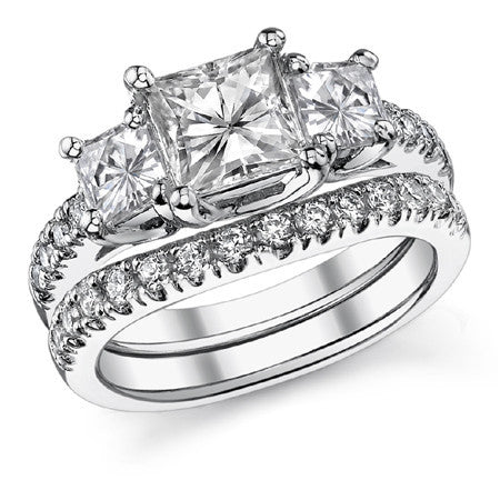 3.04ct (6.5mm/4.5mm) Princess cut Moissanite 3-Stone Ring