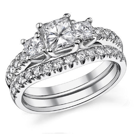 1.82ct (5.5mm/3.5mm) Princess cut Moissanite 3-Stone Ring
