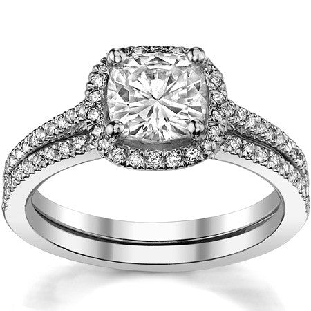Cushion Petite Halo Style Moissanite Engagement Ring