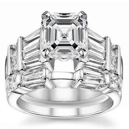Square & Baguette Moissanite Engagement Ring Setting, 1.6ct