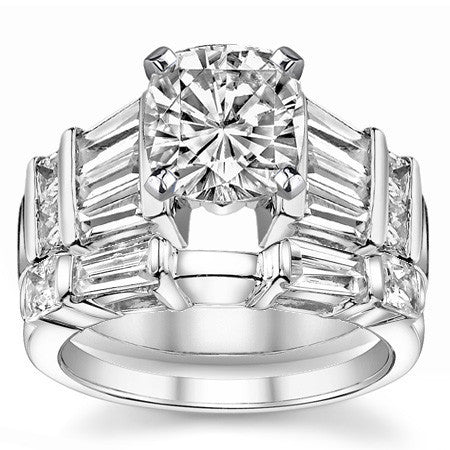 Square & Baguette Moissanite Engagement Ring Setting, 1.6ct