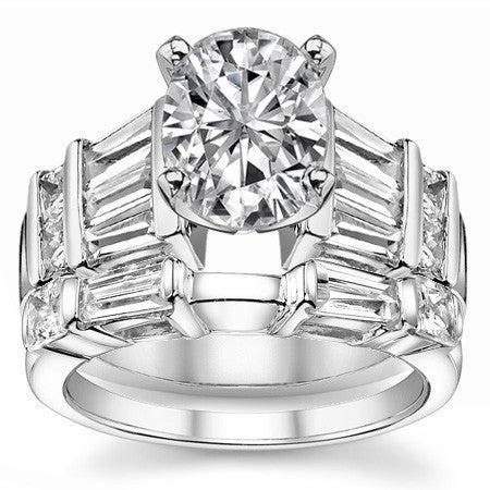 Square & Baguette Moissanite Engagement Ring Setting, 1.6ct
