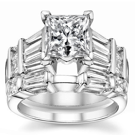 Square & Baguette Moissanite Engagement Ring Setting, 1.6ct