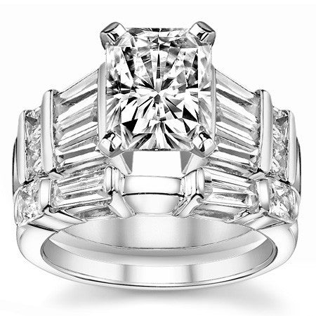 Square & Baguette Moissanite Engagement Ring Setting, 1.6ct