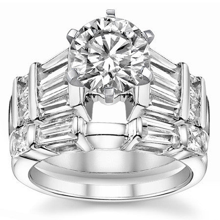 Square & Baguette Moissanite Engagement Ring Setting, 1.6ct