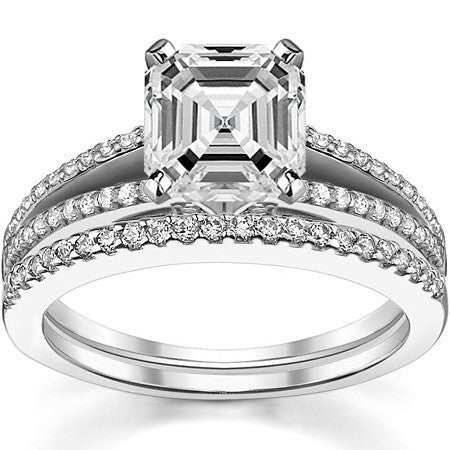 Moissanite & Diamond Engagement Split Shank Ring, 0.34ct
