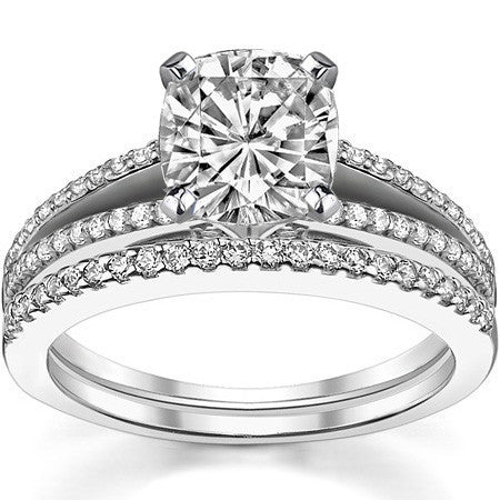 Moissanite & Diamond Engagement Split Shank Ring, 0.34ct