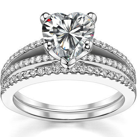 Moissanite & Diamond Engagement Split Shank Ring, 0.34ct