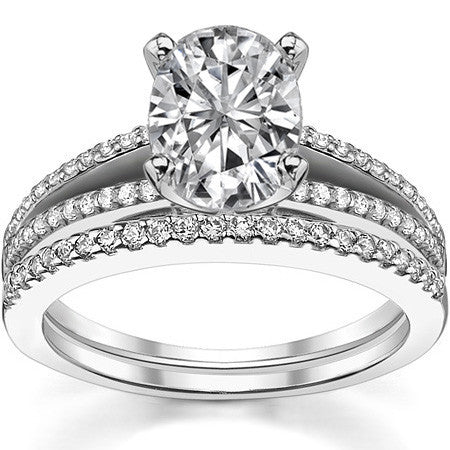 Moissanite & Diamond Engagement Split Shank Ring, 0.34ct
