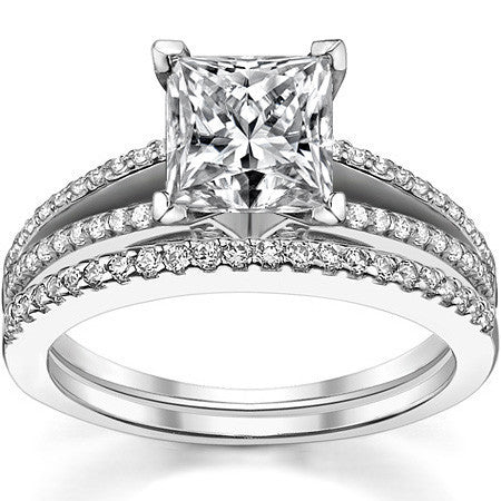 Moissanite & Diamond Engagement Split Shank Ring, 0.34ct