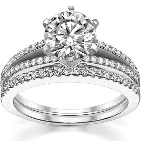 Moissanite & Diamond Engagement Split Shank Ring, 0.34ct