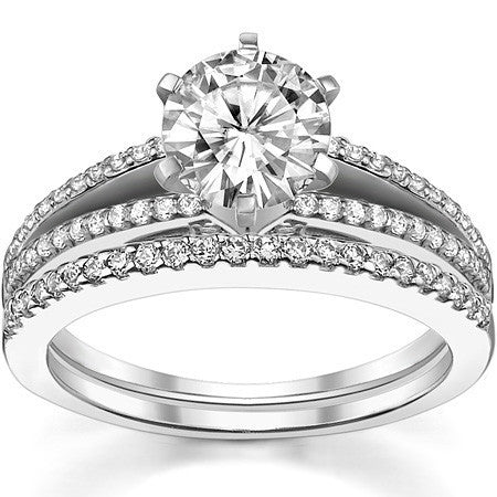 Moissanite & Diamond Engagement Split Shank Ring, 0.34ct
