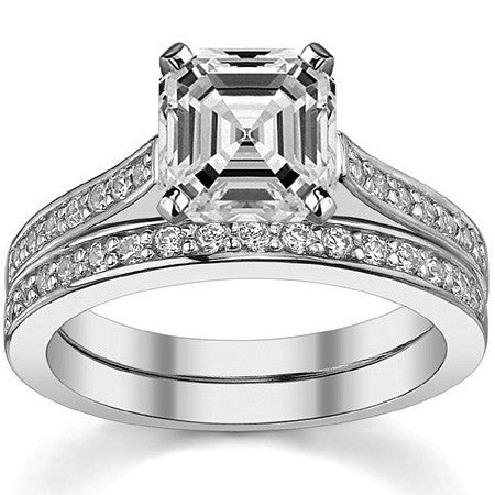 Round Brilliant Moissanite Petite Cathedral Engagement Ring, 0.21ct