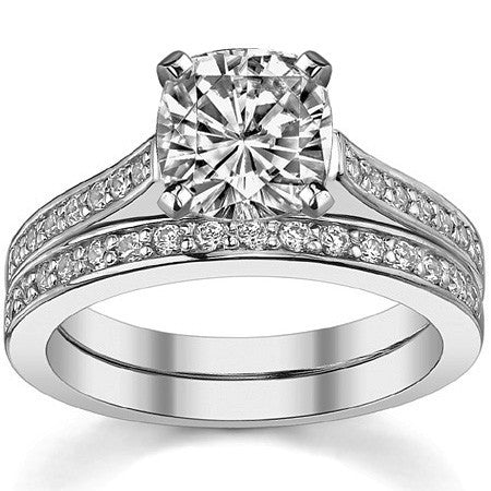 Round Brilliant Moissanite Petite Cathedral Engagement Ring, 0.21ct