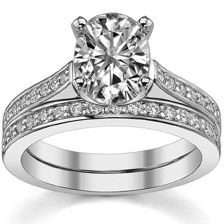 Round Brilliant Moissanite Petite Cathedral Engagement Ring, 0.21ct