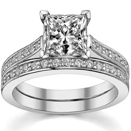 Round Brilliant Moissanite Petite Cathedral Engagement Ring, 0.21ct