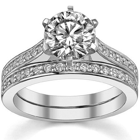 Round Brilliant Moissanite Petite Cathedral Engagement Ring, 0.21ct