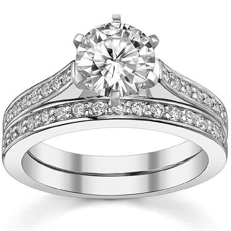 Round Brilliant Moissanite Petite Cathedral Engagement Ring, 0.21ct