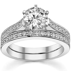 Round Brilliant Moissanite Petite Cathedral Engagement Ring, 0.21ct