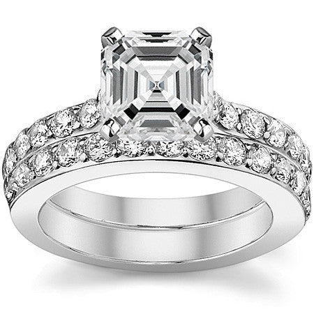 Round Brilliant Moissanite Cathedral Engagement Ring, .84ct