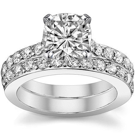 Round Brilliant Moissanite Cathedral Engagement Ring, .84ct