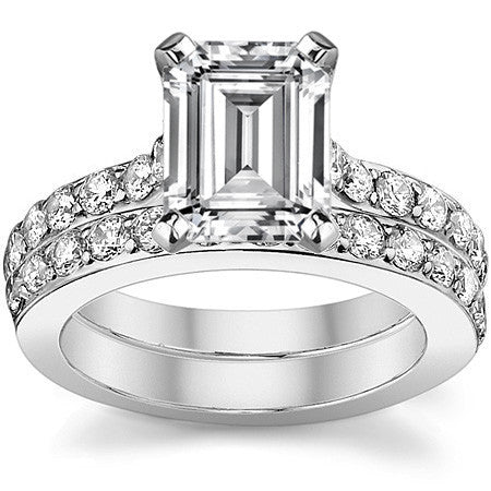 Round Brilliant Moissanite Cathedral Engagement Ring, .84ct
