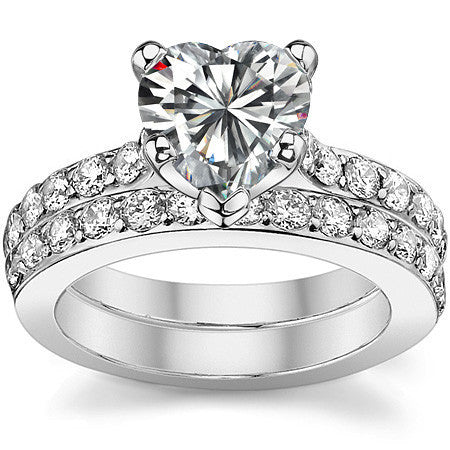 Round Brilliant Moissanite Cathedral Engagement Ring, .84ct