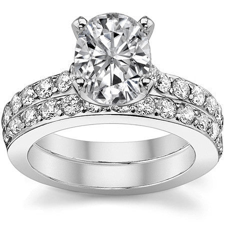 Round Brilliant Moissanite Cathedral Engagement Ring, .84ct